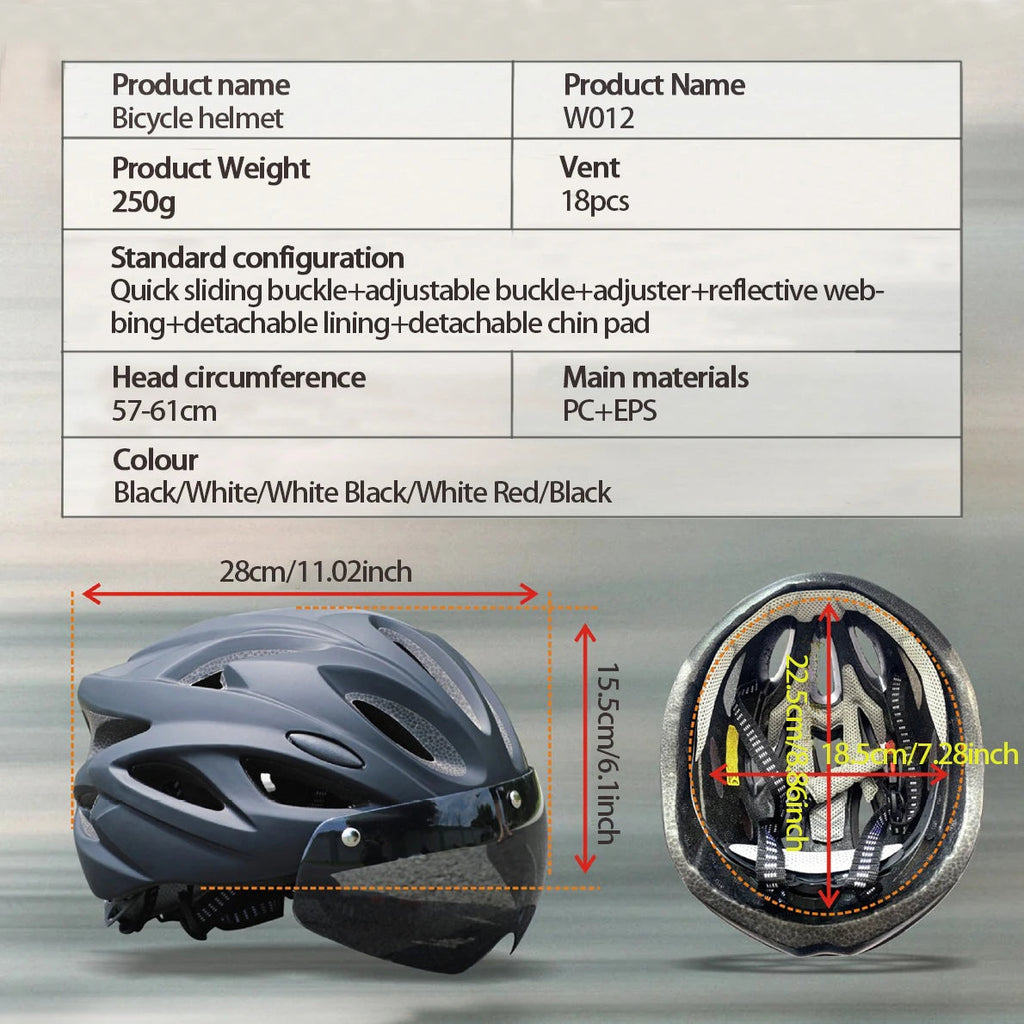 PJT Ultra-Light Magnetic Goggles Bicycle Helmet Lightweight PC Shell & EPS Foam Construction Cycling Helmet MTB Bike Helmet Quick Pick Grocers