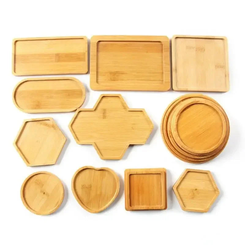 Multi Bamboo Tray Wood Saucer Flower Pot Tray Cup Pad Coaster Plate Kitchen Decorative Plate Creative Coaster Coffee Cup Mat Quick Pick Grocers