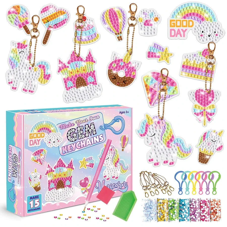 Children's cartoon unicorn magic gemstone diamond painting children's set, homemade keychain sticker art craft children's girl Econic Blanks