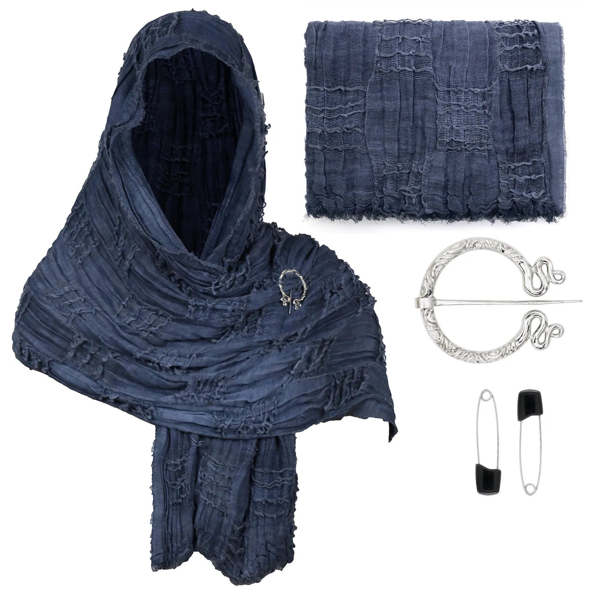 Medieval Vintage Hooded Shawl Scarf Cloak For Men Women Renaissance Halloween Tattered Layered Textured Frayed Cosplay Costume Quick Pick Grocers