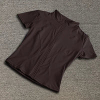 Summer High Quality Waist Slimming Training Tops Women's Quick-drying Tight Stand Collar Full Zipper Short Sleeves Yoga shirts Quick Pick Grocers