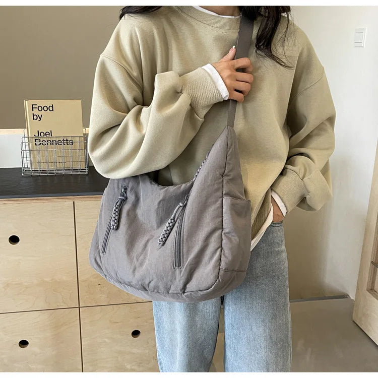 Trendy Women's Soft Cloth Shoulder Bag Solid Color Student 2026 Spring Y2k Casual Style Big Handbags Crossbody Bags for Women Quick Pick Grocers