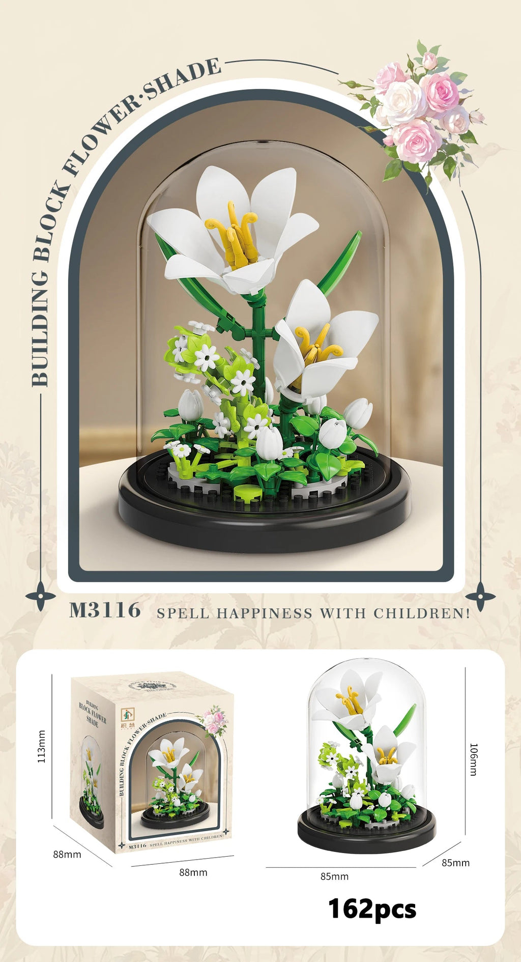 Eternal Flower Bouquet Bonsai Potted Plant Micro Building Blocks Model Home Decoration Puzzle Toys Kids Birthday Christmas Gifts Purest Peak Salt