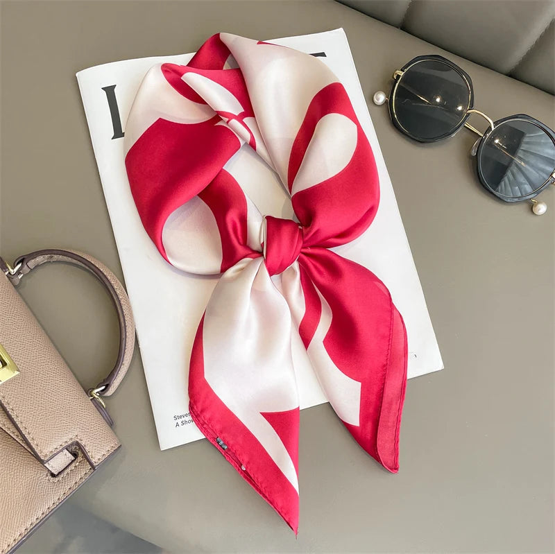 60Colors Luxury Scarf Women 70*70Cm Silk Feel Square Hair Wrapping Foulard Satin Shawl Big Size Head Bandana Hijab Handkerchief Quick Pick Grocers