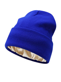Unisex Satin Lined Beanie Hat For Women Winter Silk Lining Slouchy Warm Cuffed Skullies 2Layer Hair Cover Sleep Cap Quick Pick Grocers