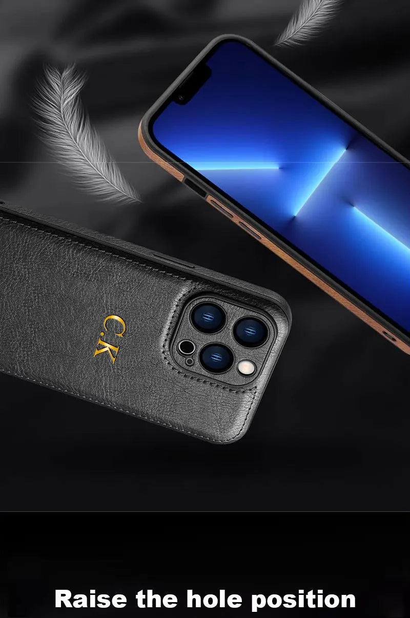 Personalized Name Classic Leather Case For iPhone 17 16 15 14 13 12 11 Pro Max 17 Air Luxury Customized Initials Engraved Cover Quick Pick Grocers