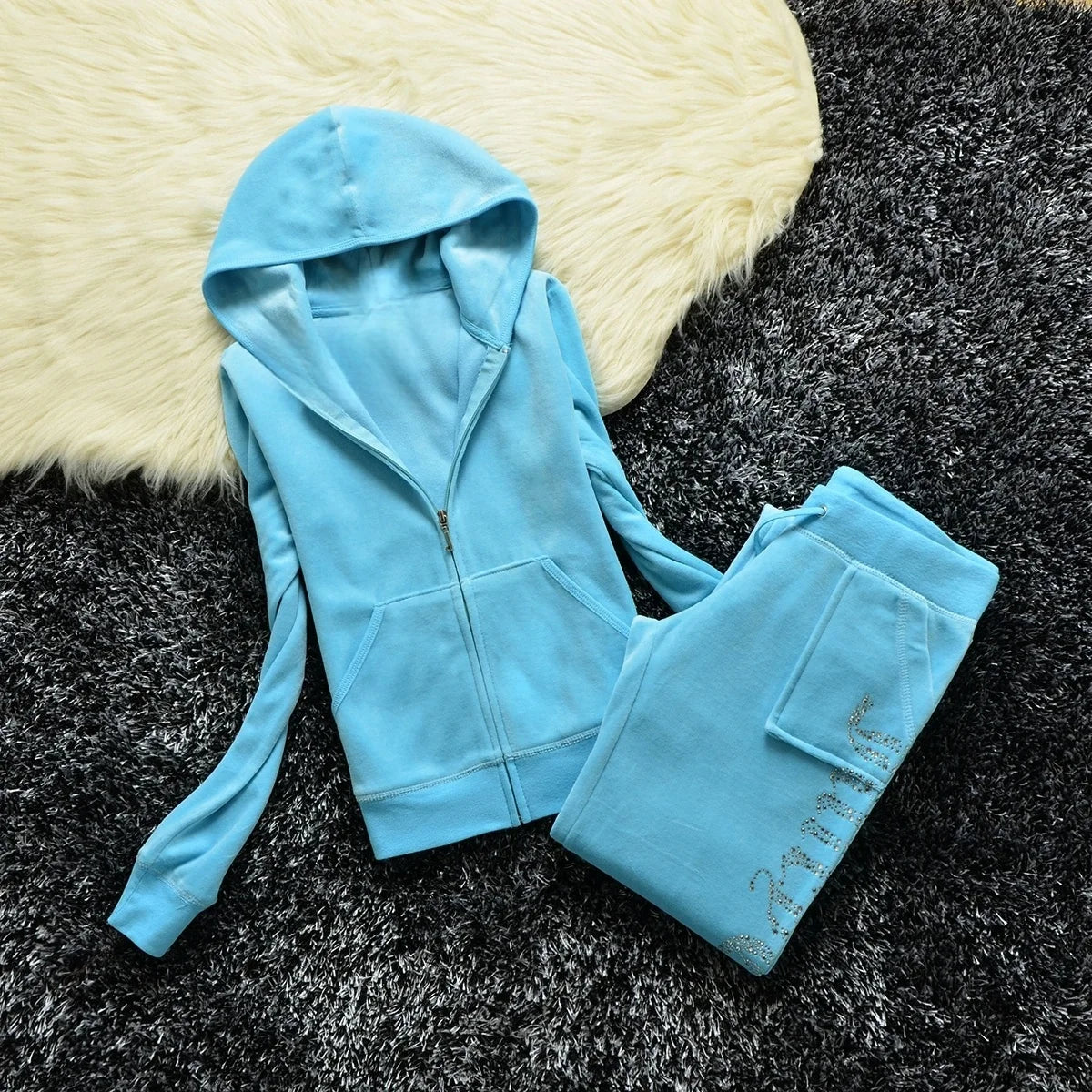 Winter Velvet Tracksuit for Women: Heavy Duty Fleece Lined Hoodie and Pants Set | Solid Color Warm Jogger Outfit Quick Pick Grocers