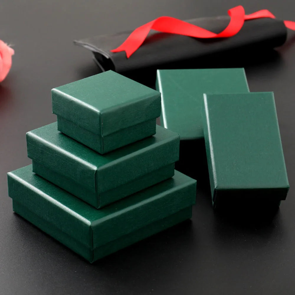 12pack White Simple Luxury Box Dark Green Paper Jewellry  Rings Earrings Bracelet Necklace Display Case Jewelry Organizer Boxes Purest Peak