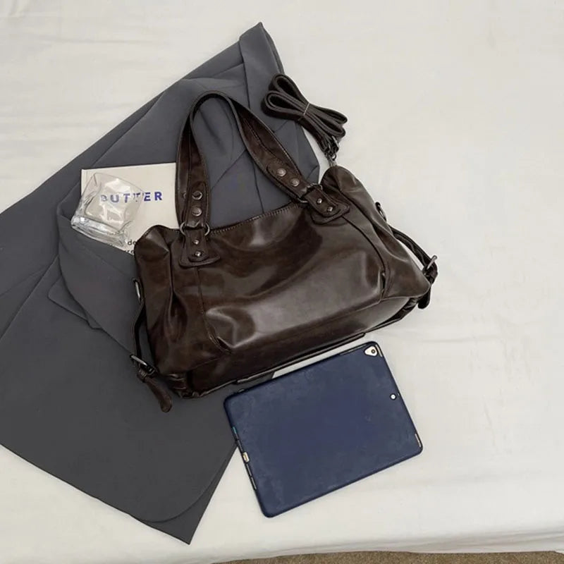 Fashion Classic Versatile Commuter Shoulder Bag Large Capacity Retro Handbags Travel Tote Bags Zipper Opening Women Shopping Bag Quick Pick Grocers