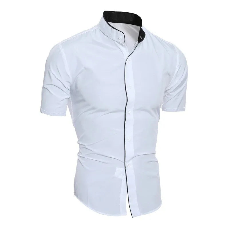 New men's solid color casual commuting short sleeved shirt Quick Pick Grocers