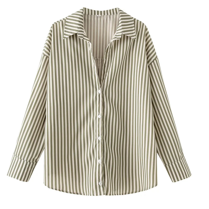 HXAO 2025 Woman Blouses Long Stripe Shirts Women Spring Summer Long Sleeve Blue White Shirt Woman Large Tops Button Up Shirts Quick Pick Grocers