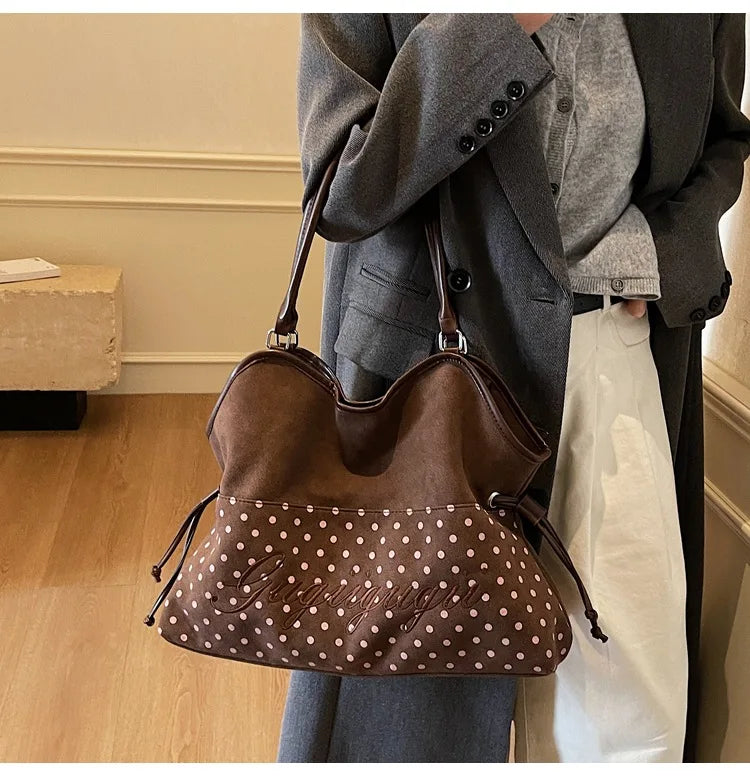 Brand Women's Shoulder Bag Y2k Fashion Sweet Polka Dot Handbag Korean Casual Versatile Leopard Print Brown Frosted Tote Bags Quick Pick Grocers