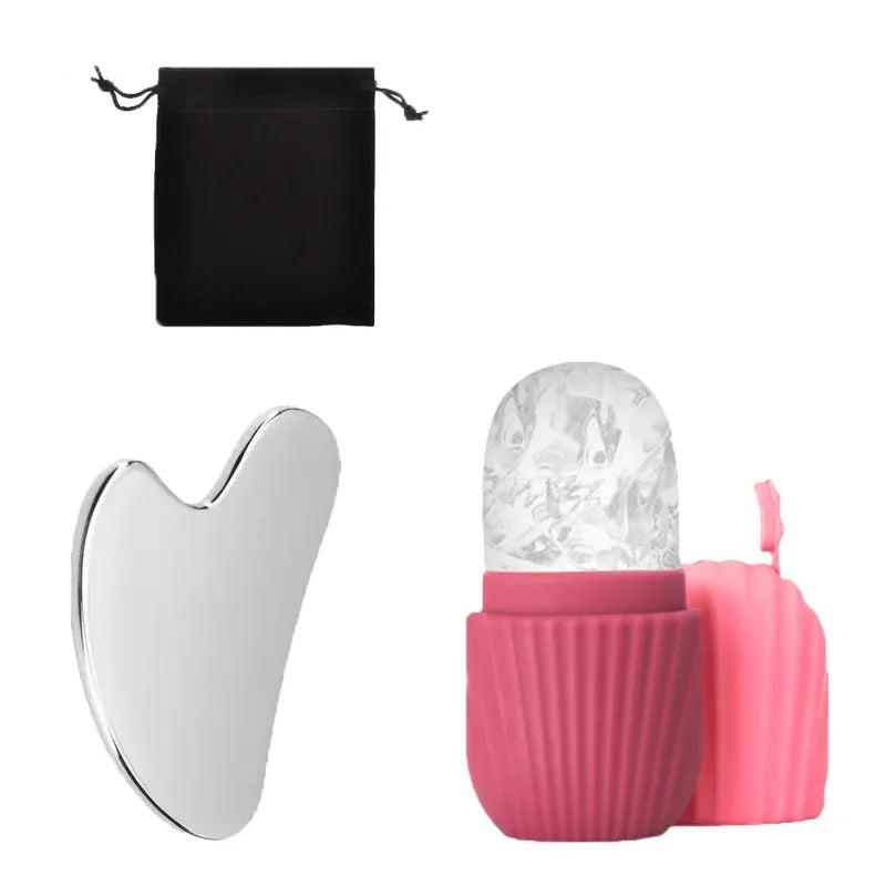 1/3PCS Ice Face Roller Stainless Steel Gua Sha Board Set Facial Massager Face Massage Roller Face Lifting Beauty Skin Care Tools Quick Pick Grocers