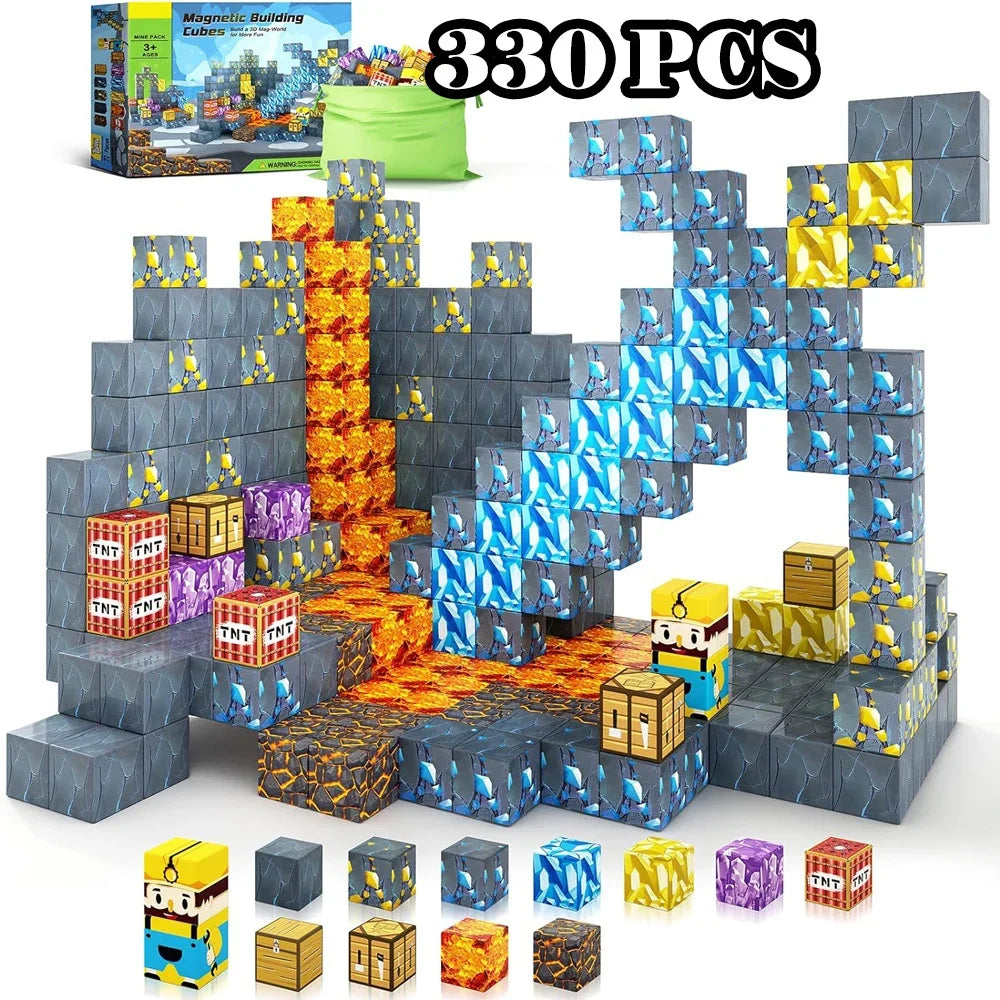 Magnetic Building Blocks Mine World Magnet Cube Set for Boy Girl Kid Age 3+ DIY Model Children Stem STEM Sensory Toy Gift Econic Blanks