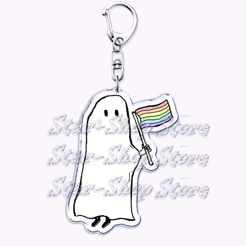 Cute Lgbt Halloween Keychain for Accessories Bag Gay Pride Lgbtq Spooky Ghost Lesbian Keyring Jewelry Rainbow Fans Friends Gifts Quick Pick Grocers