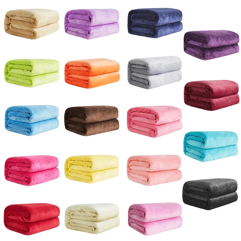 230GSM Coral Fleece Flannel Blankets For Beds Solid Blue Pink Soft Warm Thin Bedspread Sofa Cover Faux Fur Plaid Blanket Purest Peak