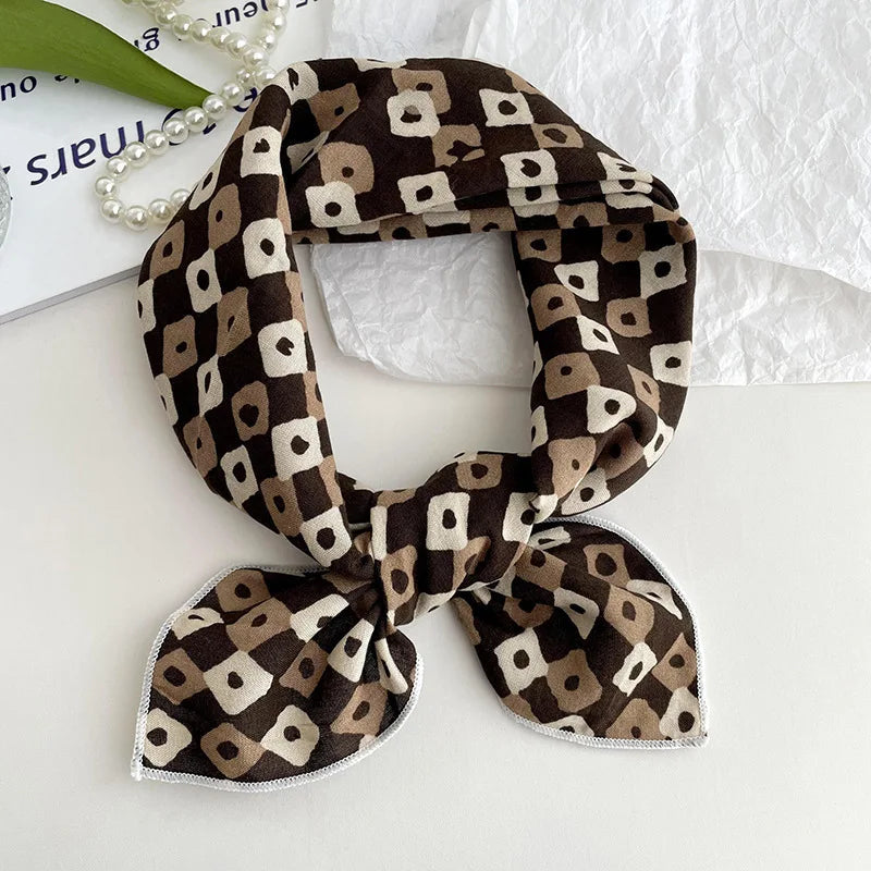 55cm Laies Headband Cotton Linen Square Scarf Women Korean College Girls Fashion Spring Autumn New Style Elegant Neck Scarves Quick Pick Grocers