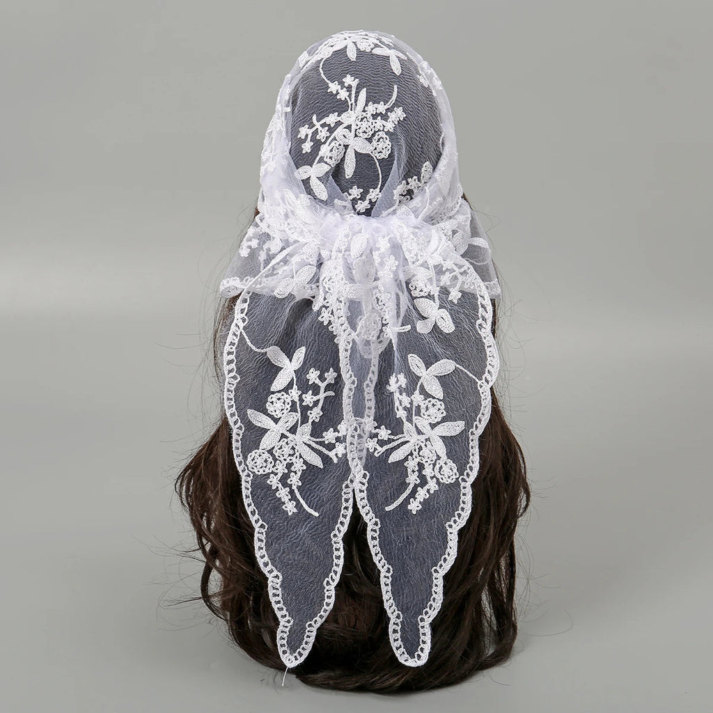 Elegant Lace Scarf Hollow Out Embroidery Foulard Bandana Solid Color Triangular Scarf Thin Vintage HandkerChiefs for Hair Woman Quick Pick Grocers