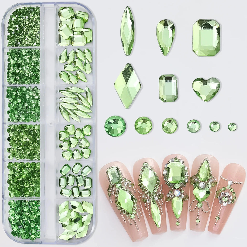 180pcs AB Flatback Glass Nail Art Rhinestones Multi-shape Mixed Diamond Gems Blue Purple Crystal Stones For DIY Nail Decoration Econic Blanks