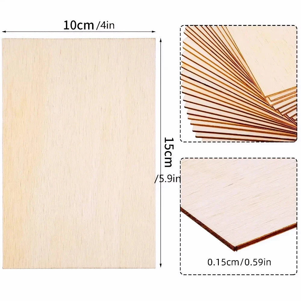 4Pcs/8pcs/15Pcs 6X4in/15X10cm Rectangle Unfinished Wood Sheets for Crafts House Aircraft Ship Boat Arts, DIY Wooden Econic Blanks