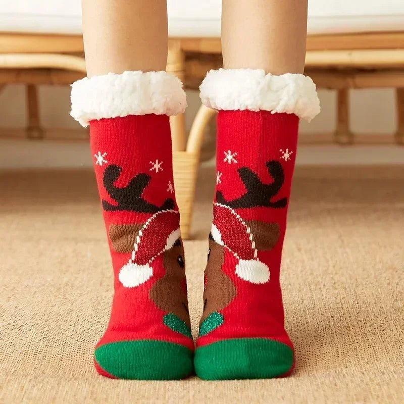 Christmas Gift Slipper Socks Women Thermal Winter Warm Plush Non slip Grip Sleeping Floor Short Sock Fuzzy Fluffy Female Cartoon Quick Pick Grocers