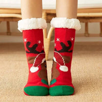 Christmas Gift Slipper Socks Women Thermal Winter Warm Plush Non slip Grip Sleeping Floor Short Sock Fuzzy Fluffy Female Cartoon Quick Pick Grocers