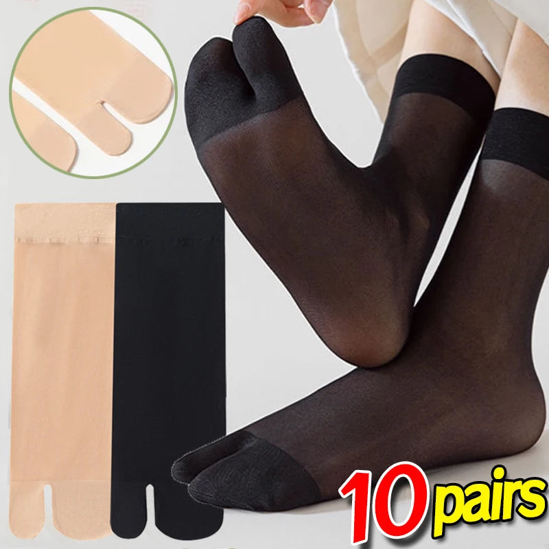 Two Toed Crystal Silk Socks Clear White Black Breathable Cool Stockings Unisex Japanese Men Women Summer Ultra-Thin Tabi Socks Quick Pick Grocers