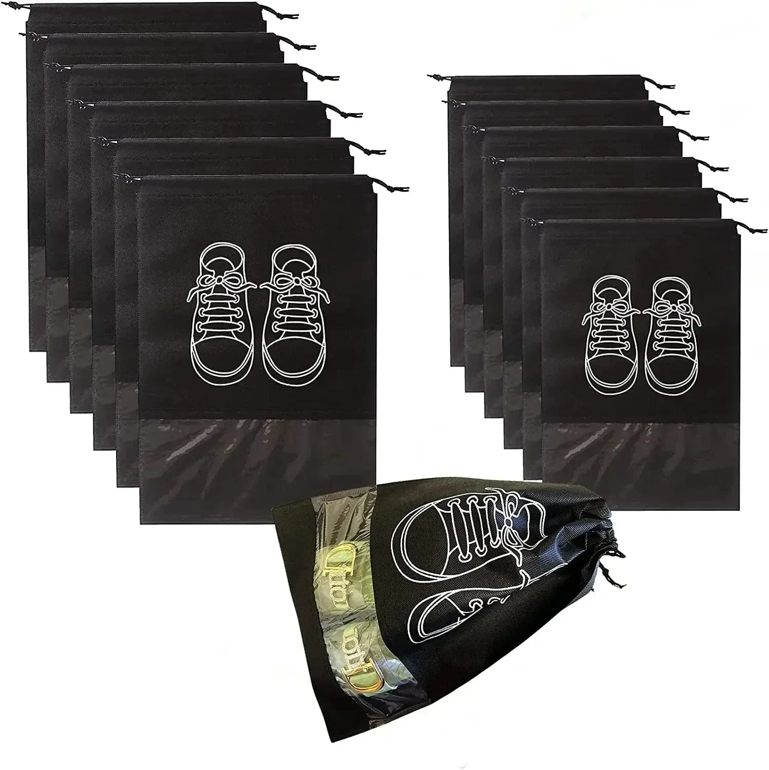 5pcs/set Shoe Storage Bag With Thickened Non-woven Fabric Strap Mouth Large Capacity Travel Waterproof Shoe Bag Moistureproof Econic Blanks