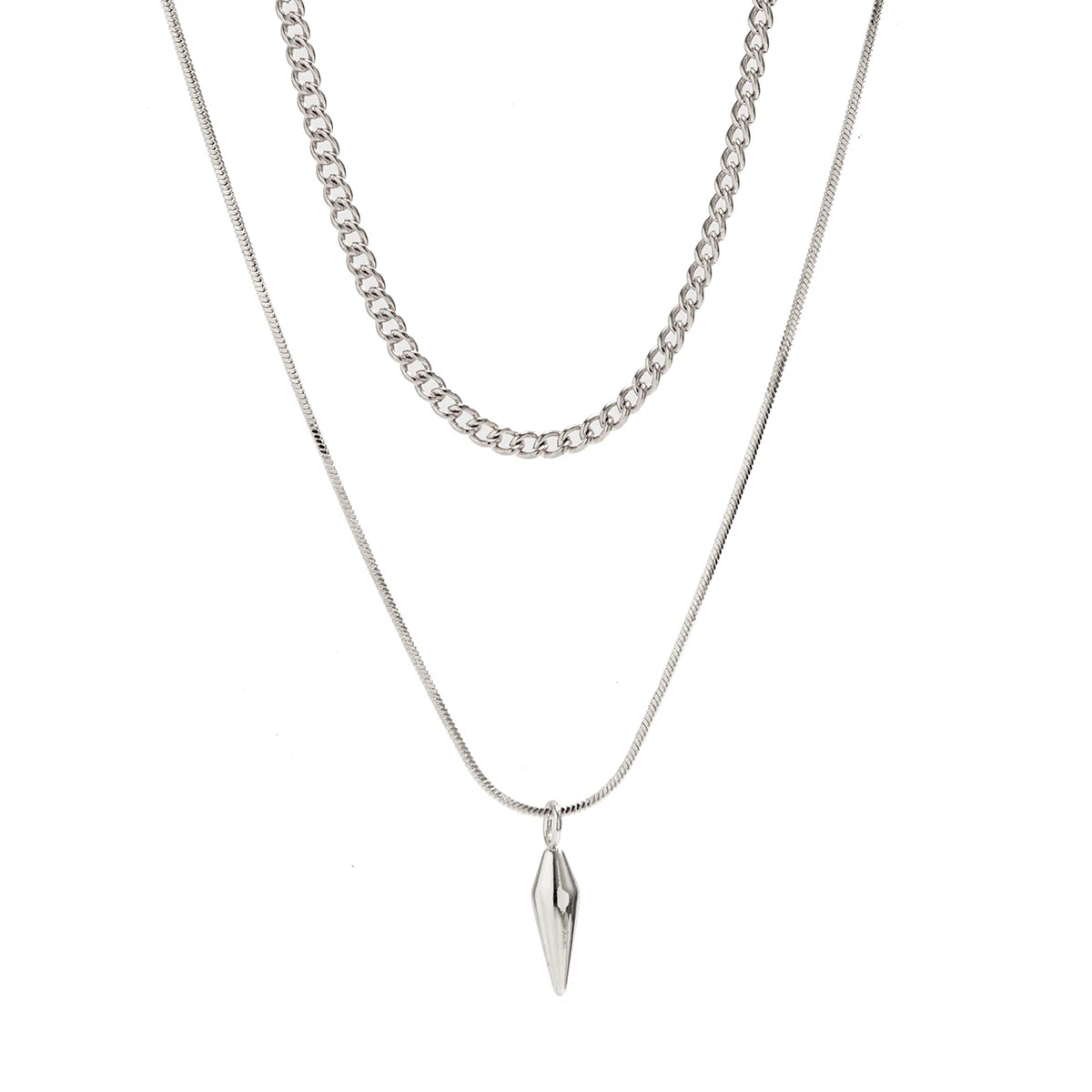 KunJoe 2pcs/set Stainless Steel Metal Rivet Pendant Thin Snake Chain Necklace for Men Punk Silver Color Cuban Link Chain Choker Quick Pick Grocers