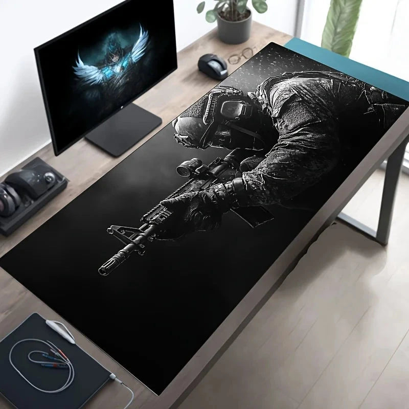 Large Mouse Pad Tactical Soldier Design Non-Slip XXL desk pad gaming accessories Stitched Edges for Home and game for fps gamer Econic Blanks