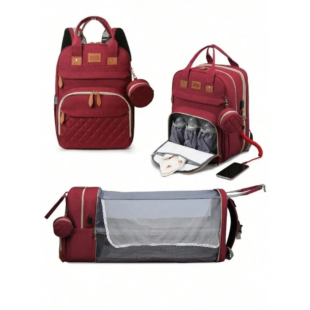 3 In 1 Diaper Bag Backpack Foldable Baby Bed Waterproof Travel Bag with USB Charge Diaper Bag Backpack with Changing Bed 3 types Purest Peak