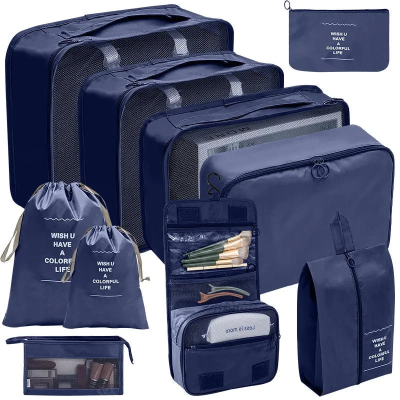7/8/9/10 Pcs Set Travel Organizer Storage Bags Suitcase Packing Cubes Set Cases Portable Luggage Clothes Shoe Tidy Pouch Folding Econic Blanks