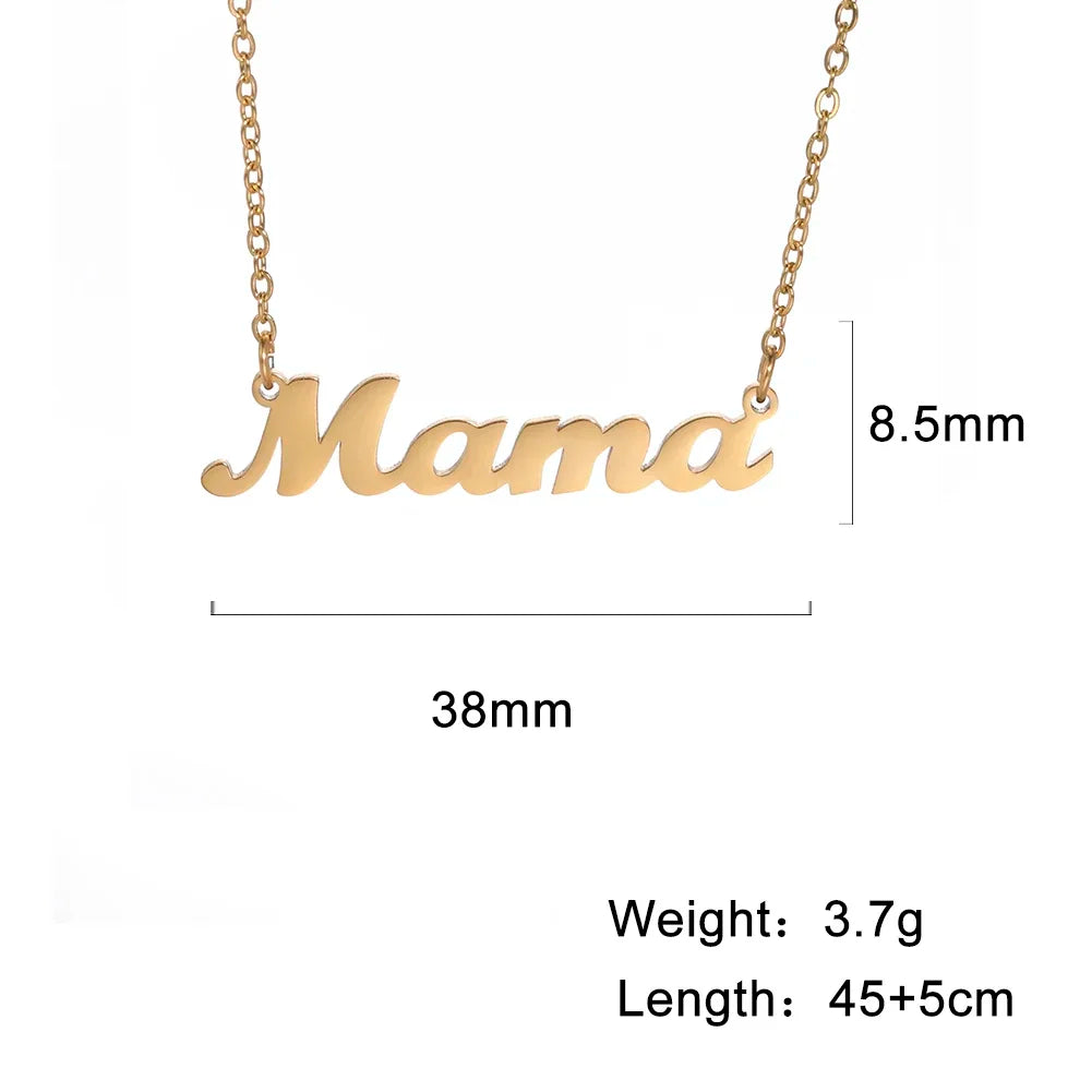 Skyrim Mama Letter Pendant Necklace for Women Stainless Steel Neck Chain Choker Trendy Family Jewelry Mother's Day Gift for Mom Quick Pick Grocers