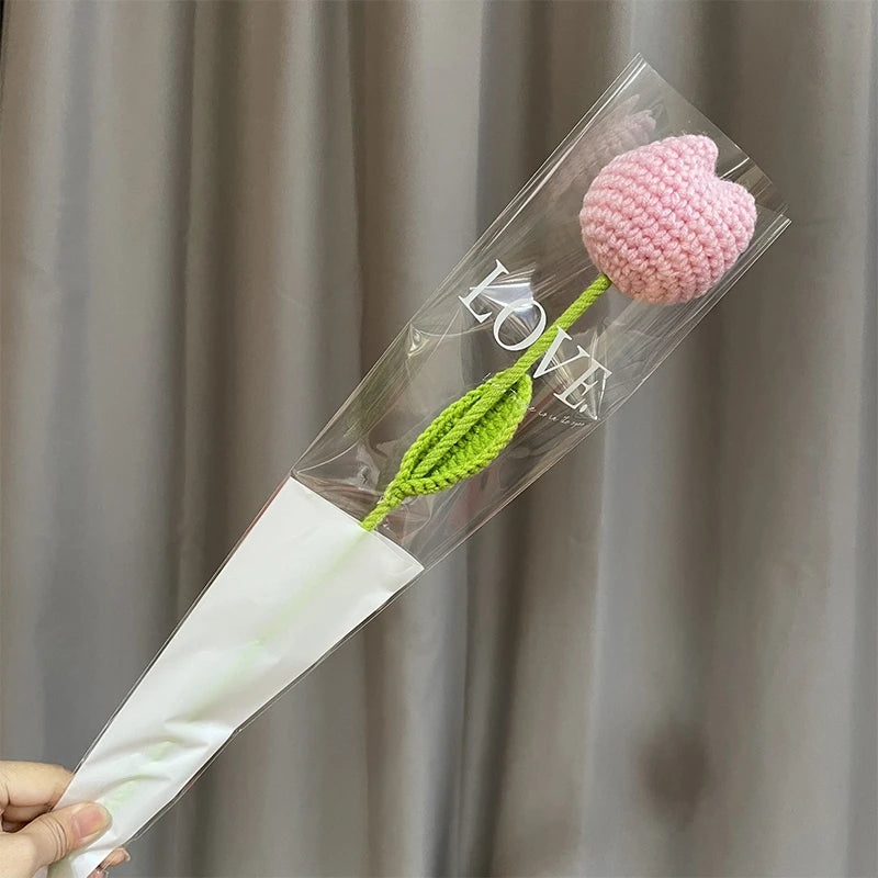 1pc Tulip Crochet Flowers Artificial Woven Flowers Handmade Tulipanes Wedding Gift for Guest Home Decoration Mother's Day Gift Quick Pick Grocers