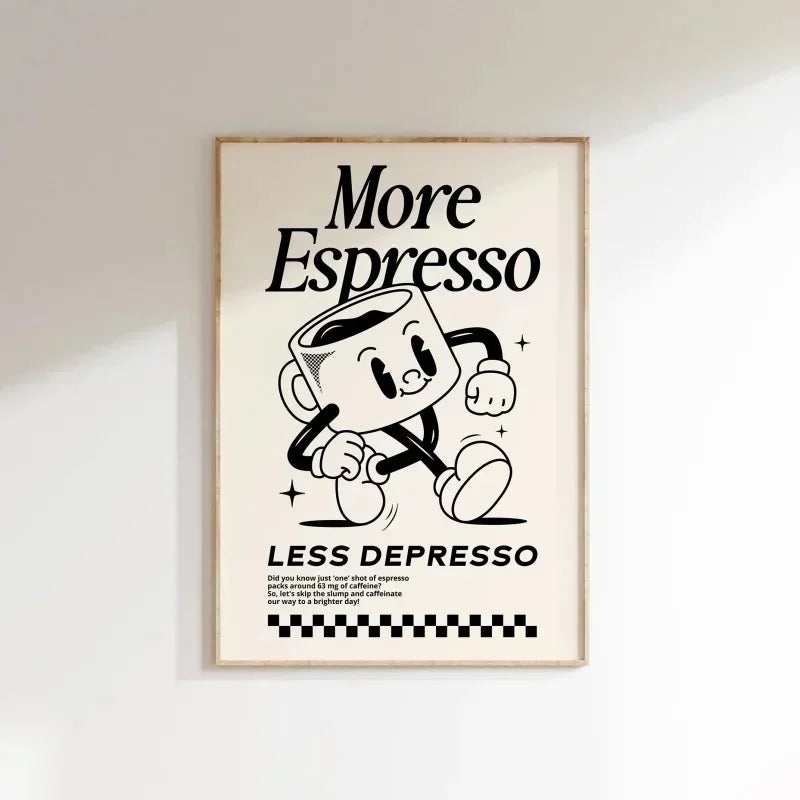 More Espresso Less Depresso Wall Art, Coffee Quote Wall Art, Coffee Station Wall Art, Coffee Bar Print, Cute Prints, Retro Quote Quick Pick Grocers