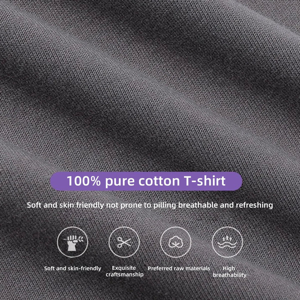 100% Pure Cotton T-Shirt With Round Neck Shoulder Design For Both Men Women Summer Solid Color Short Sleeved Casual Loose Fit Quick Pick Grocers