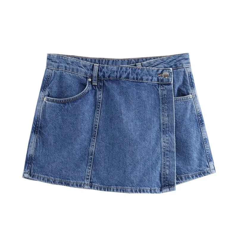 MUJER Blue Denim Shirt Woman Short Sleeve Cropped Shirt Women Summer Short Tops Woman Streetwear Y2k Stylish Women's Blouses Quick Pick Grocers