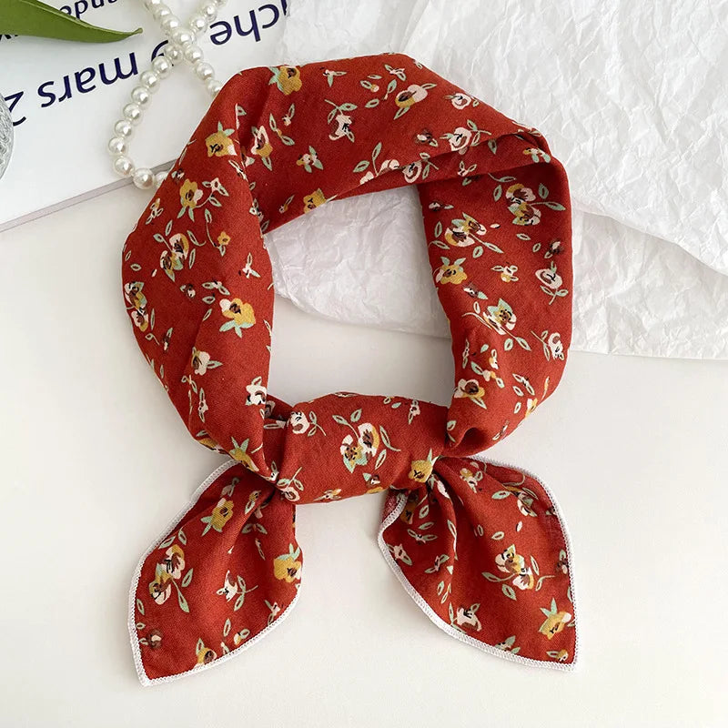 55cm Laies Headband Cotton Linen Square Scarf Women Korean College Girls Fashion Spring Autumn New Style Elegant Neck Scarves Quick Pick Grocers