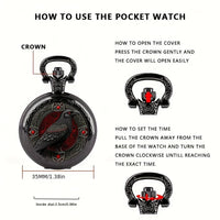 Gothic Design Black Raven Pocket Watch With Necklace Alloy Case & Band,Quartz Movement, Non-Waterproof Watch for Men Women Kids Quick Pick Grocers
