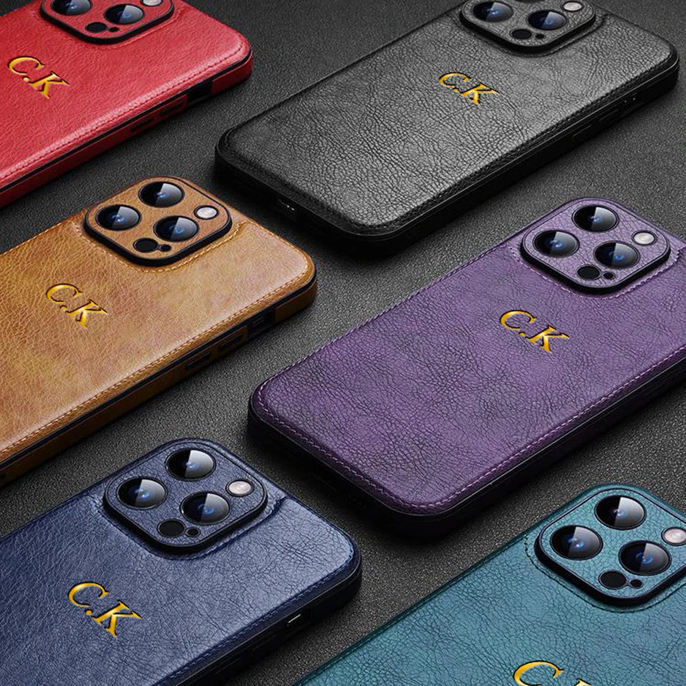Personalized Name Classic Leather Case For iPhone 17 16 15 14 13 12 11 Pro Max 17 Air Luxury Customized Initials Engraved Cover Quick Pick Grocers