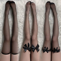 Black White Overknee Long Socks Women Sweet Girls Lolita Bowknot Thigh High Fishnet Stockings Gothic Punk Lace Mesh Legging Quick Pick Grocers