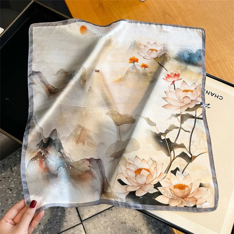 2025 Fashion 100% Real Silk Scarf 53cm Square Bandelet Women's Silk Temperament Small Scarf Neck Decorative Wrap Printed Scarves Quick Pick Grocers
