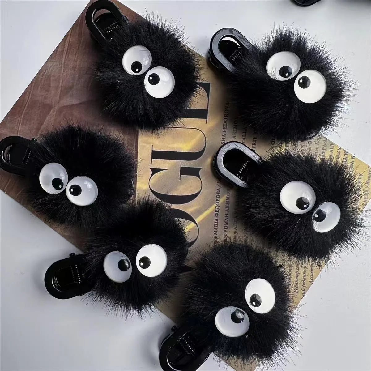 Cute Black Fuzzy Hair Clip for Women - Big Eyes Design, Adorable Hair Accessories for Girls, Daily & Party Wear Quick Pick Grocers