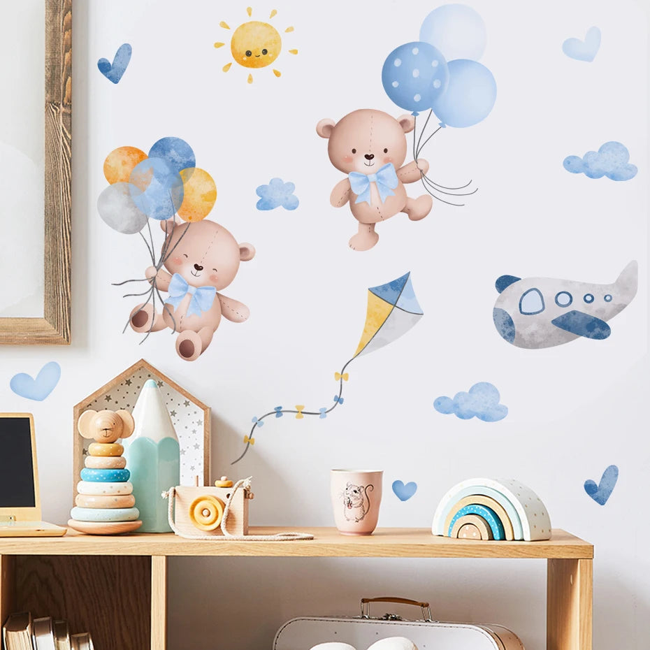 Pink Cartoon Bear Balloon Wall Stickers for Kids Room Decoration Baby Girls Baby Boys Room Wall Decals Kindergarten Nursery Room Quick Pick Grocers