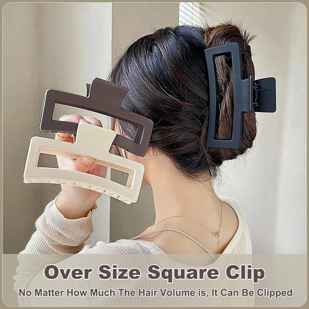 Fashion 13CM Oversized Solid Color Square Frosted Hair Shark Clip Headdress Hair Accessories Suitable For Women Girls Thick Hair Quick Pick Grocers