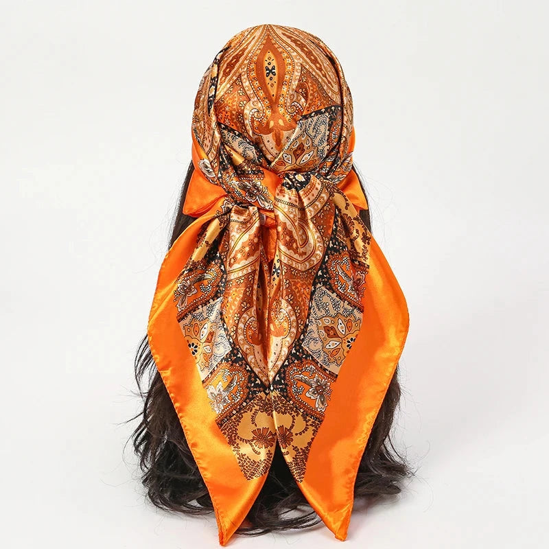 Satin Square Scarf Women Muslim Hijab Elegant 2025 Print Silk Neckerchief Shawl Wraps Headband Handle Hair Accessories Bandana Econic Blanks