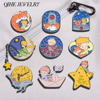 Cartoon Boy Fox Rose Enamel Pins Moon Star Whale Paper Boat Brooch Lapel Hat Bag Badge Jewelry Accessories Gift for Kids Friends Quick Pick Grocers