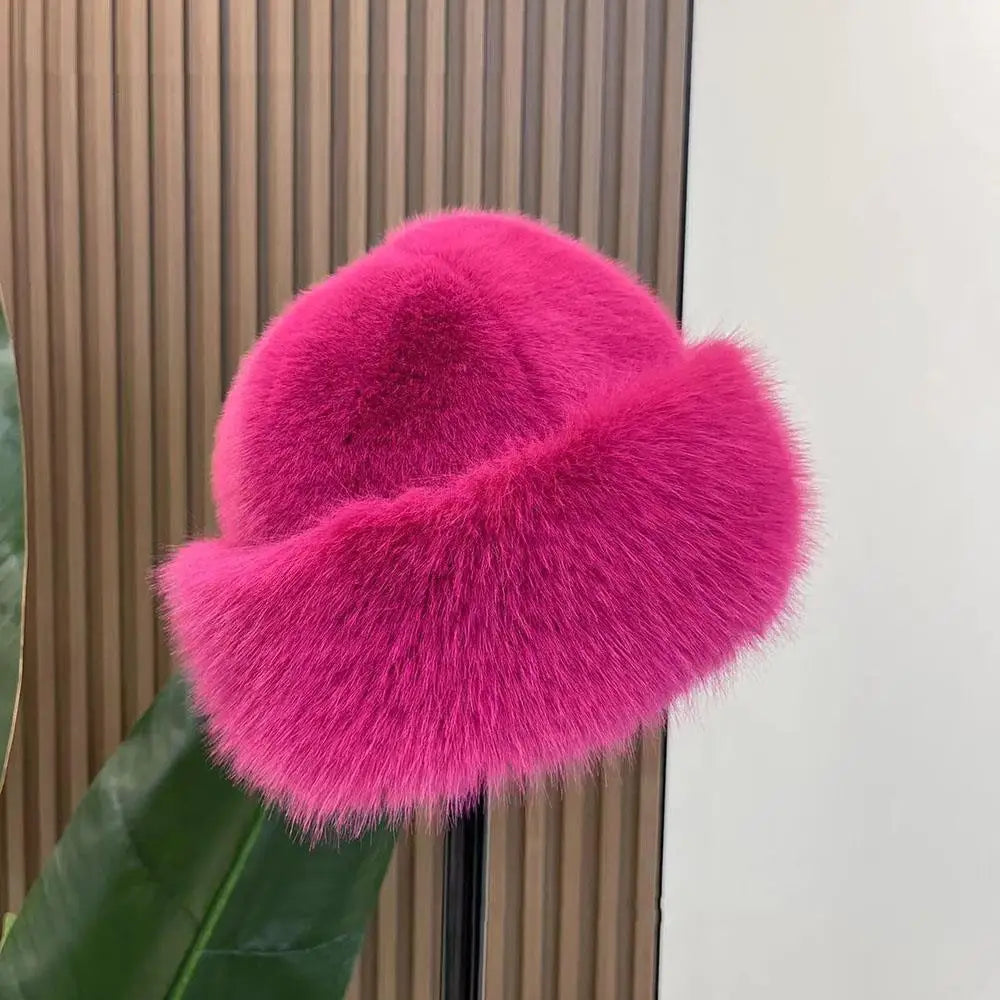 New Fluffy Fur Women's Winter Hat Winter Snow Ski Cap Female Faux Fur Thick Warm Windproof Hat Russian Hat Mink Fisherman's Hat Purest Peak