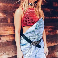 Sexy Black/Red Hollow Out Crop Top 2023 Mesh T-shirt Female Loose Fashion Summer Basic Tops For Women Fishnet Shirt Quick Pick Grocers