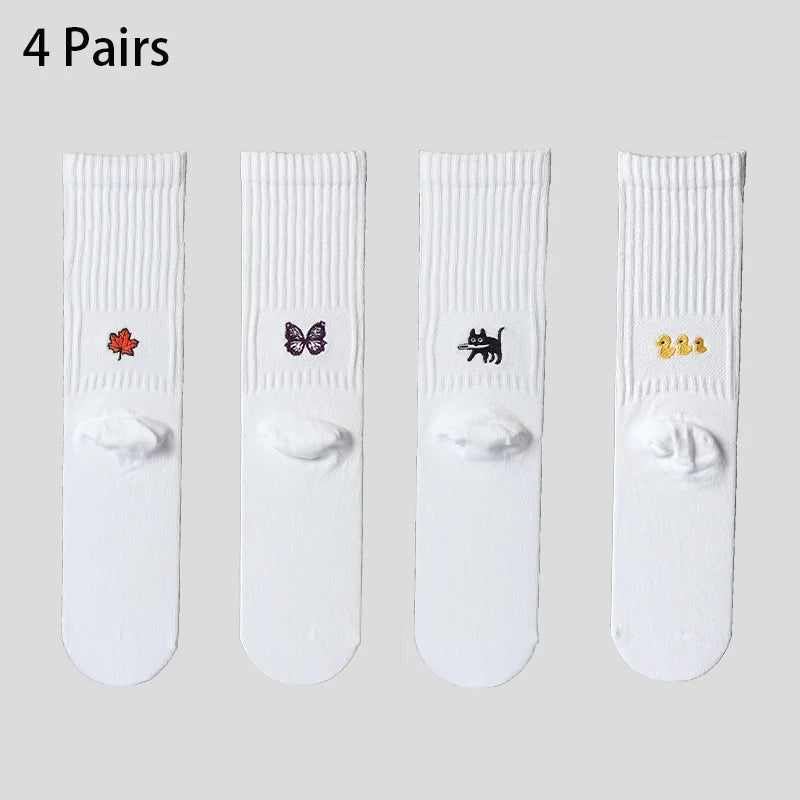 4 Pairs Men's Cotton Work Socks Cushioned Long Running Breathable Ankle Crew Socks  Casual Socks for Men Cycling socks Quick Pick Grocers